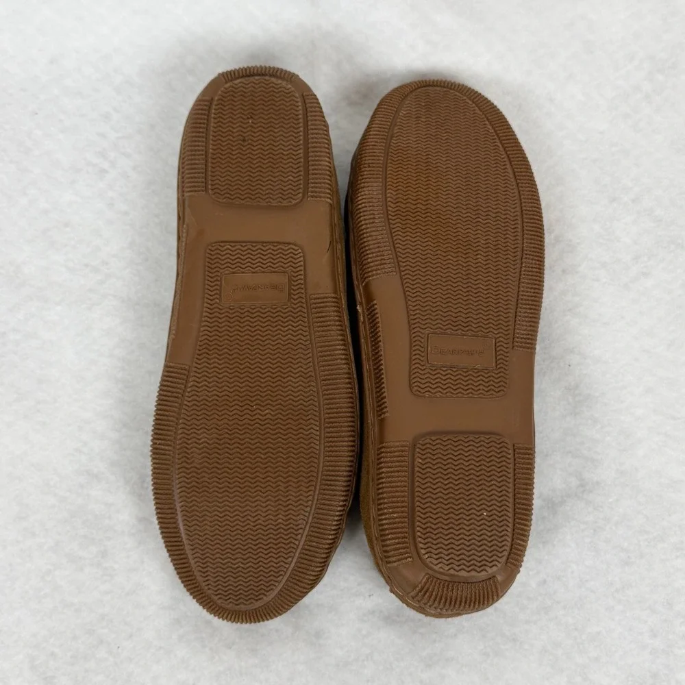 Bearpaw Suede Moccasin Slippers Mens 12 Brown Faux Fur Lined Cabin Cozy Shoes